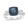 Thumbnail Image 1 of 8.0mm Cushion-Shaped London Blue Topaz and 0.10 CT. T.W. Diamond Twist Sides Ring in Sterling Silver