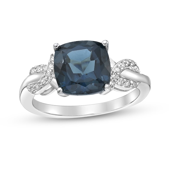 8.0mm Cushion-Shaped London Blue Topaz and 0.10 CT. T.w. Diamond Twist Sides Ring in Sterling Silver