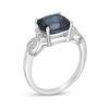 Thumbnail Image 2 of 8.0mm Cushion-Shaped London Blue Topaz and 0.10 CT. T.W. Diamond Twist Sides Ring in Sterling Silver