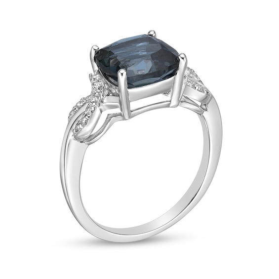 8.0mm Cushion-Shaped London Blue Topaz and 0.10 CT. T.w. Diamond Twist Sides Ring in Sterling Silver