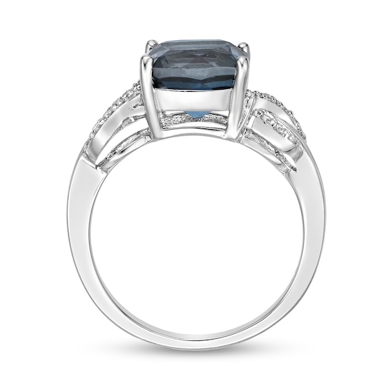 8.0mm Cushion-Shaped London Blue Topaz and 0.10 CT. T.w. Diamond Twist Sides Ring in Sterling Silver