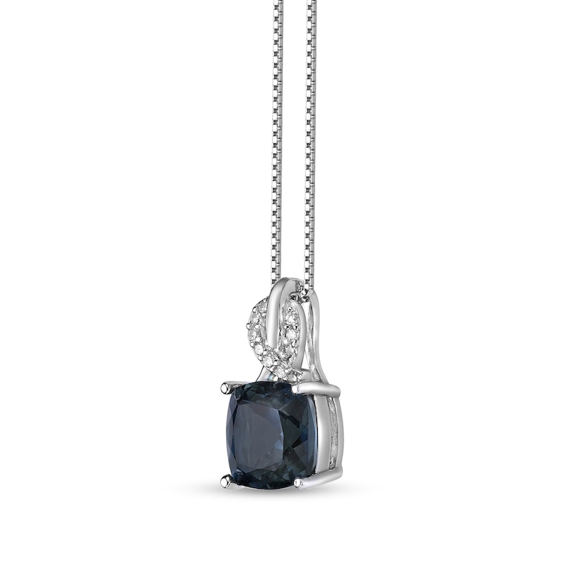 Main Image 2 of 8.0mm Cushion-Shaped London Blue Topaz and 1/20 CT. T.W. Diamond Twist Pendant in Sterling Silver