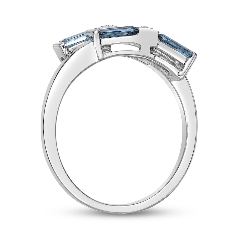 Baguette London Blue and Round White Topaz Bypass Wrap Ring in Sterling Silver