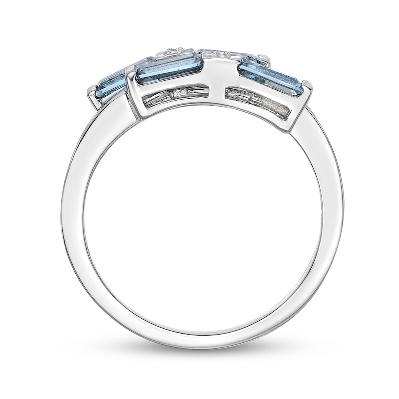 Baguette London Blue and Round White Topaz Bypass Wrap Ring in Sterling Silver