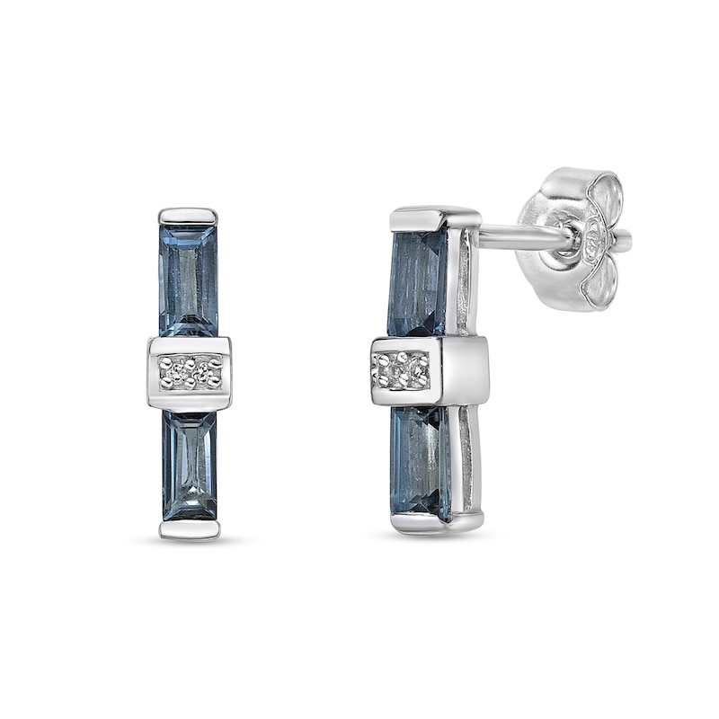 Main Image 1 of Baguette London Blue and Round White Topaz Vertical Bar Drop Earrings in Sterling Silver