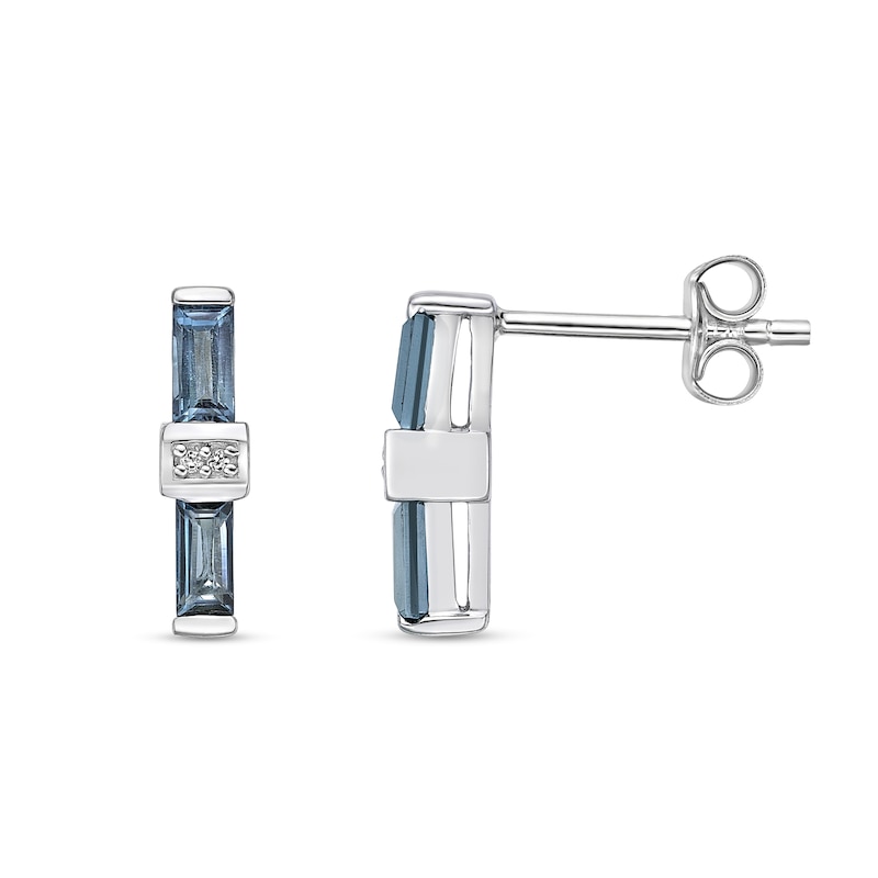 Main Image 2 of Baguette London Blue and Round White Topaz Vertical Bar Drop Earrings in Sterling Silver
