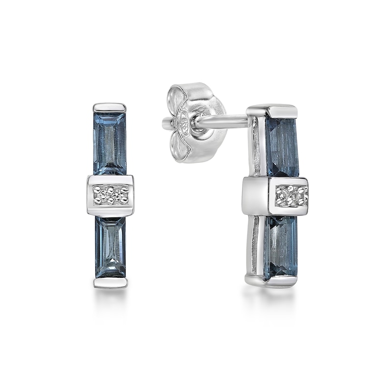 Main Image 3 of Baguette London Blue and Round White Topaz Vertical Bar Drop Earrings in Sterling Silver