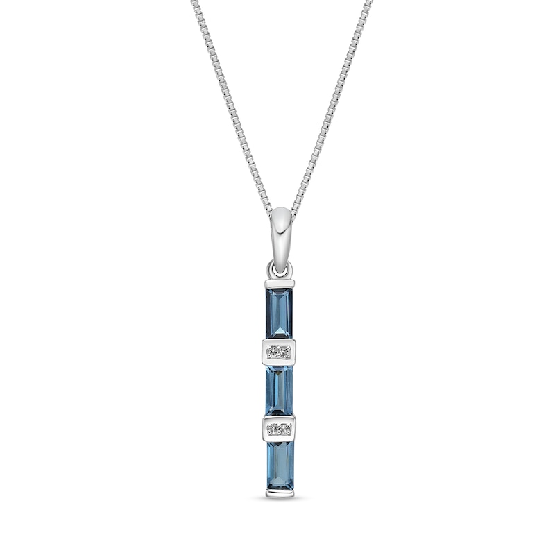 Main Image 1 of Baguette London Blue and Round White Topaz Vertical Bar Pendant in Sterling Silver