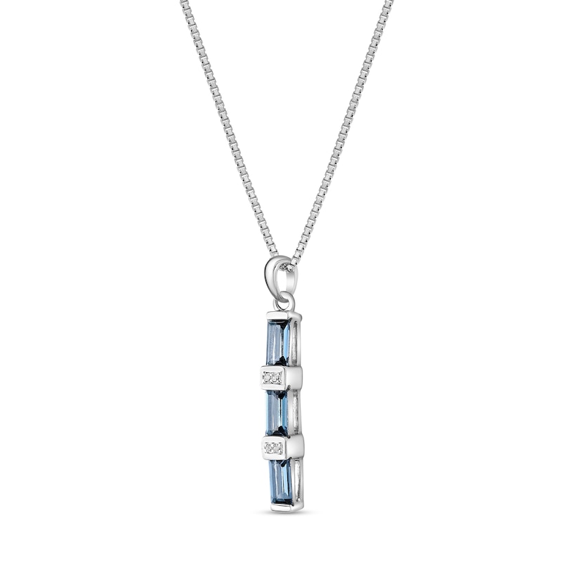 Main Image 2 of Baguette London Blue and Round White Topaz Vertical Bar Pendant in Sterling Silver