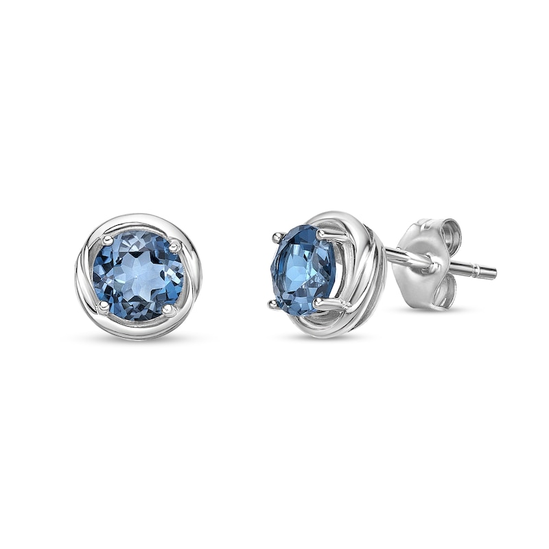 Main Image 1 of 5.0mm London Blue Topaz Swirl Frame Stud Earrings in Sterling Silver