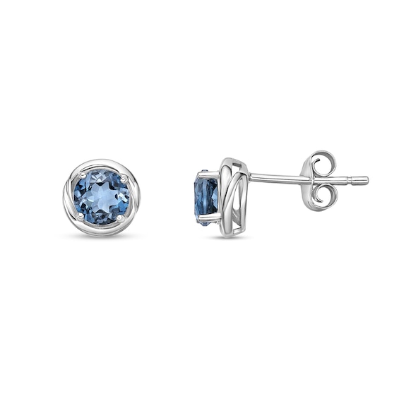 5.0mm London Blue Topaz Swirl Frame Stud Earrings in Sterling Silver