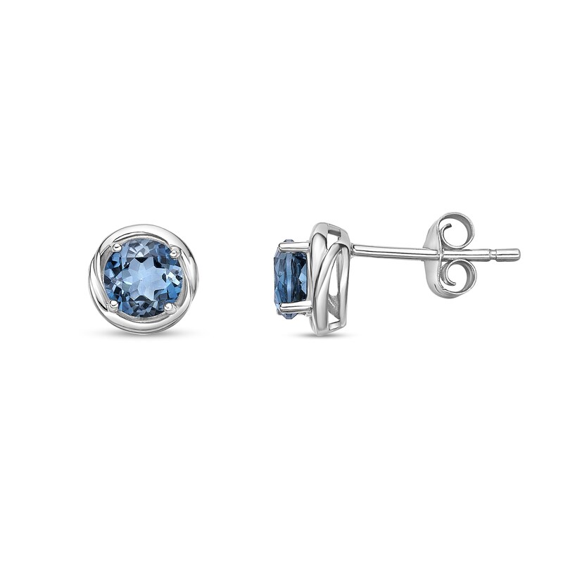 Main Image 2 of 5.0mm London Blue Topaz Swirl Frame Stud Earrings in Sterling Silver
