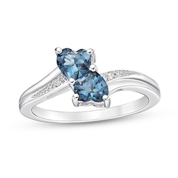 5.0mm Heart-Shaped London Blue Topaz and Diamond Accent Double Heart Ring in Sterling Silver