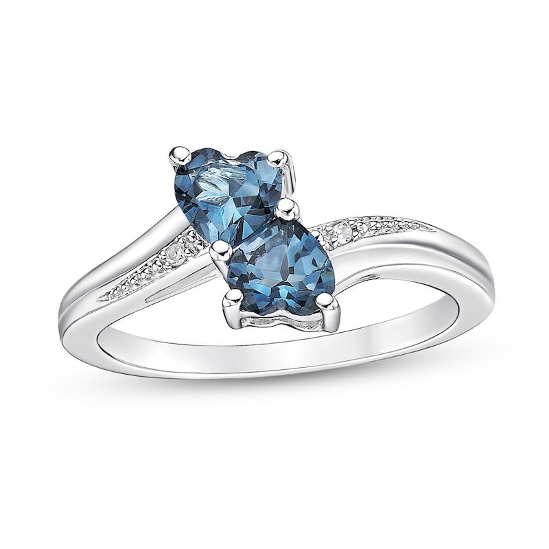 Main Image 1 of 5.0mm Heart-Shaped London Blue Topaz and Diamond Accent Double Heart Ring in Sterling Silver