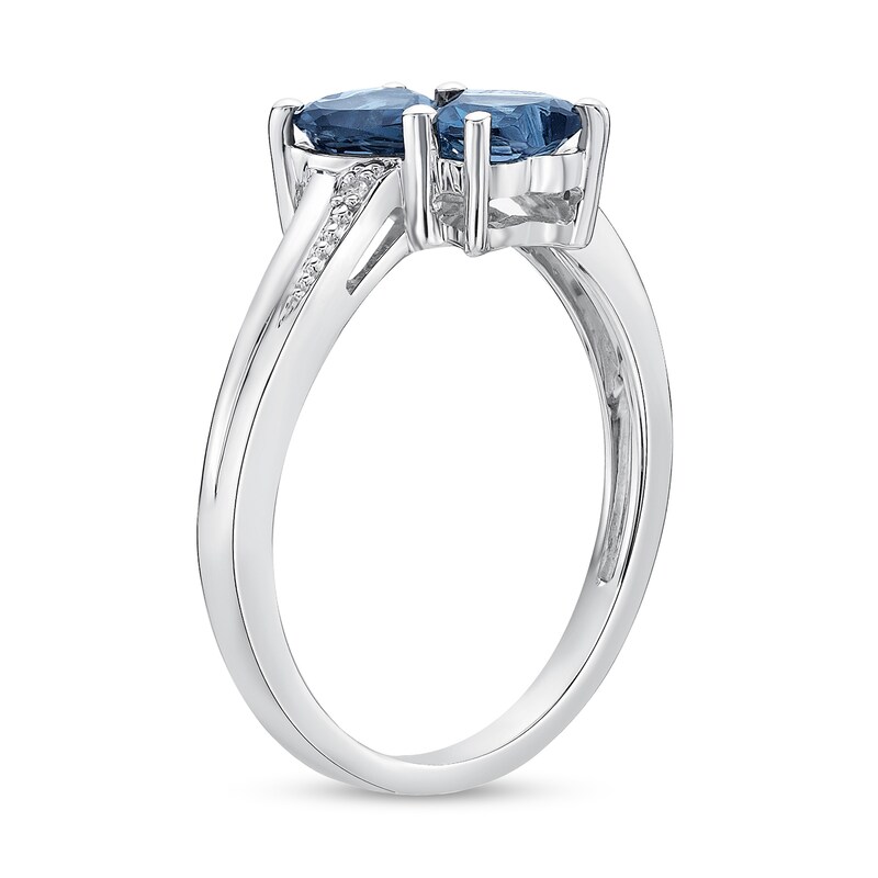 Main Image 2 of 5.0mm Heart-Shaped London Blue Topaz and Diamond Accent Double Heart Ring in Sterling Silver
