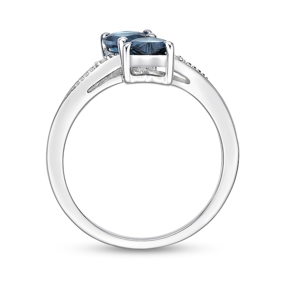 5.0mm Heart-Shaped London Blue Topaz and Diamond Accent Double Heart Ring in Sterling Silver
