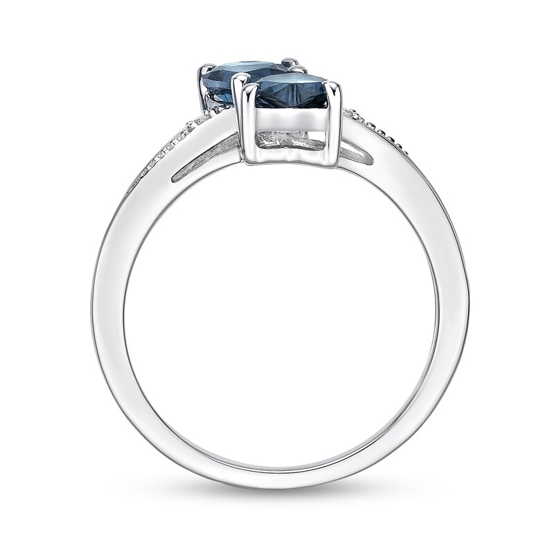 Main Image 3 of 5.0mm Heart-Shaped London Blue Topaz and Diamond Accent Double Heart Ring in Sterling Silver