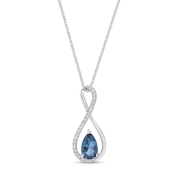Pear-Shaped London Blue Topaz and Diamond Accent Infinity Pendant in Sterling Silver