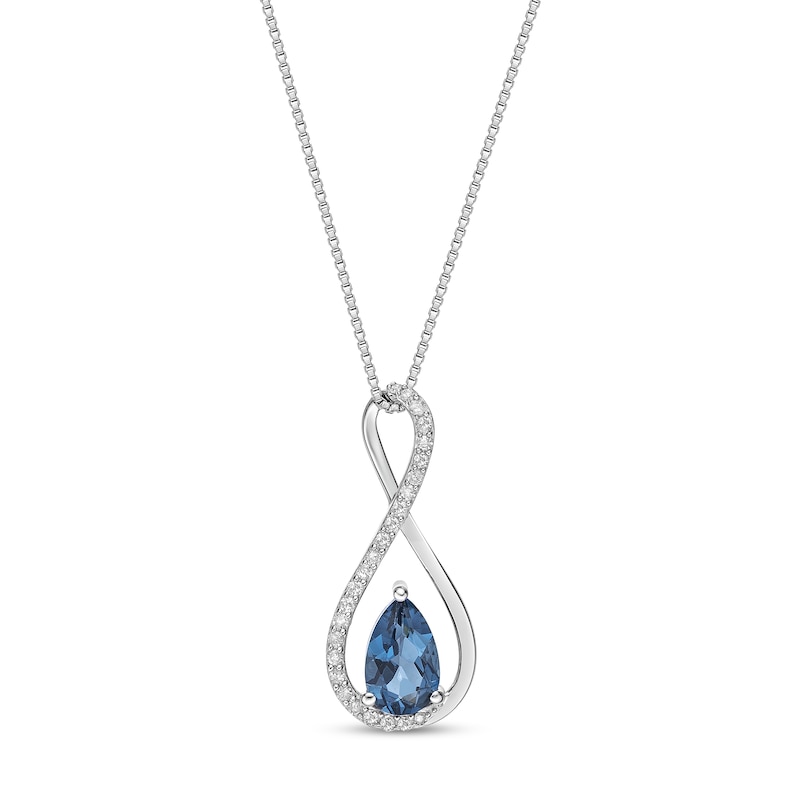 Main Image 1 of Pear-Shaped London Blue Topaz and Diamond Accent Infinity Pendant in Sterling Silver