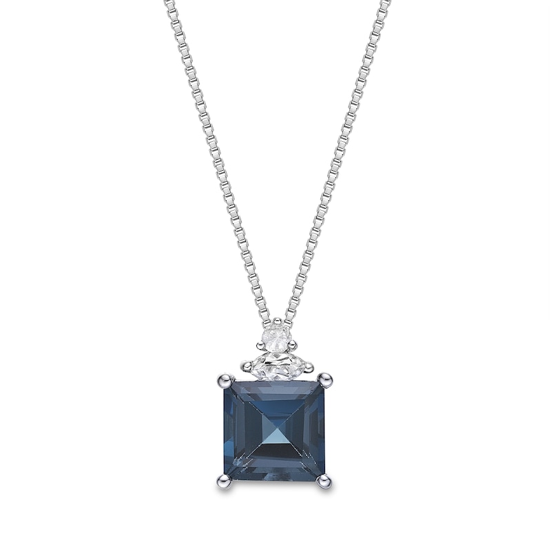 Main Image 1 of 7.0mm Princess-Cut London Blue and Marquise-Shaped White Topaz Pendant in Sterling Silver