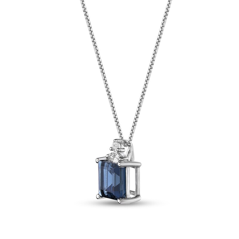 Main Image 2 of 7.0mm Princess-Cut London Blue and Marquise-Shaped White Topaz Pendant in Sterling Silver