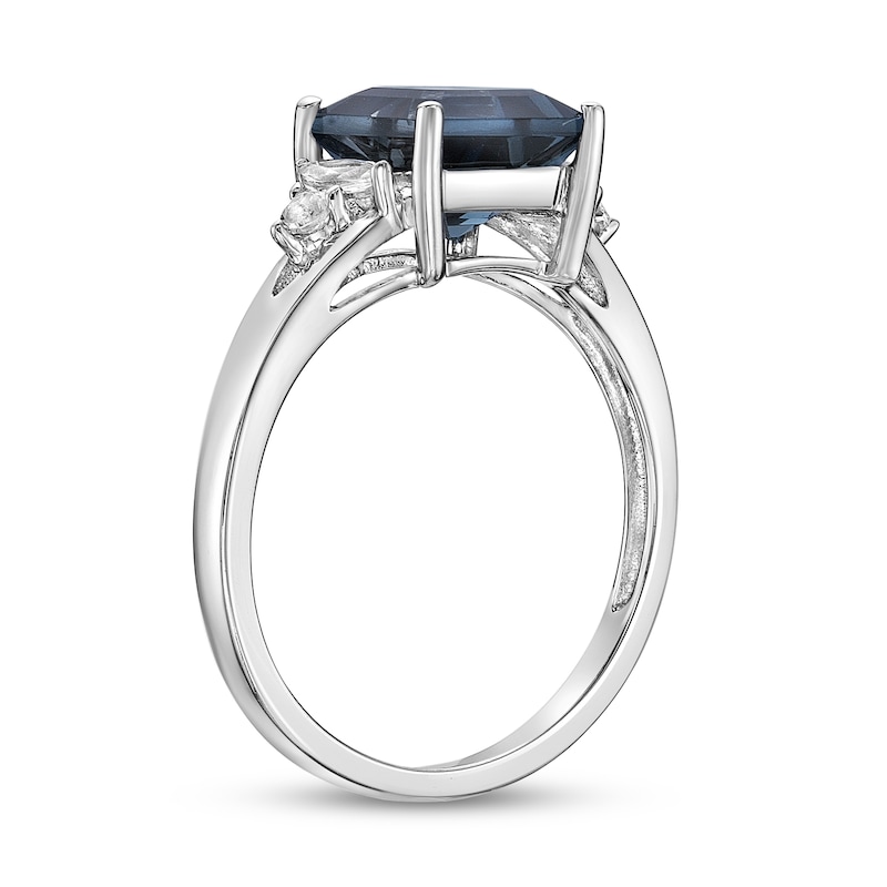 Main Image 2 of 7.0mm Princess-Cut London Blue and Marquise-Shaped White Topaz Ring in Sterling Silver