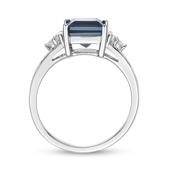 7.0mm Princess-Cut London Blue and Marquise-Shaped White Topaz Ring in Sterling Silver