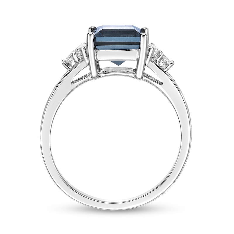 Main Image 3 of 7.0mm Princess-Cut London Blue and Marquise-Shaped White Topaz Ring in Sterling Silver