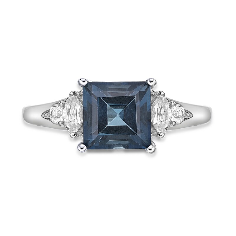 Main Image 4 of 7.0mm Princess-Cut London Blue and Marquise-Shaped White Topaz Ring in Sterling Silver