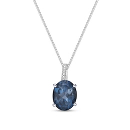 Oval London Blue Topaz and Diamond Accent Pendant in Sterling Silver