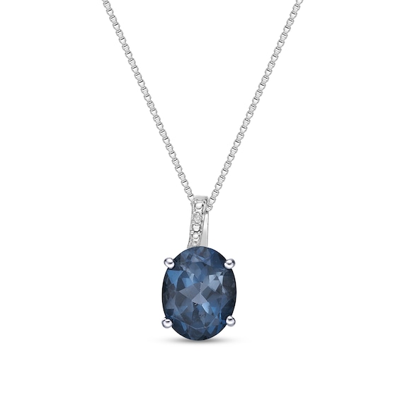 Oval London Blue Topaz and Diamond Accent Pendant in Sterling Silver