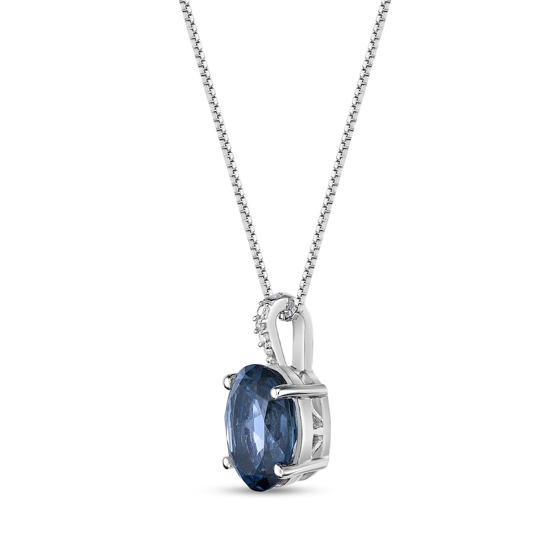 Main Image 2 of Oval London Blue Topaz and Diamond Accent Pendant in Sterling Silver