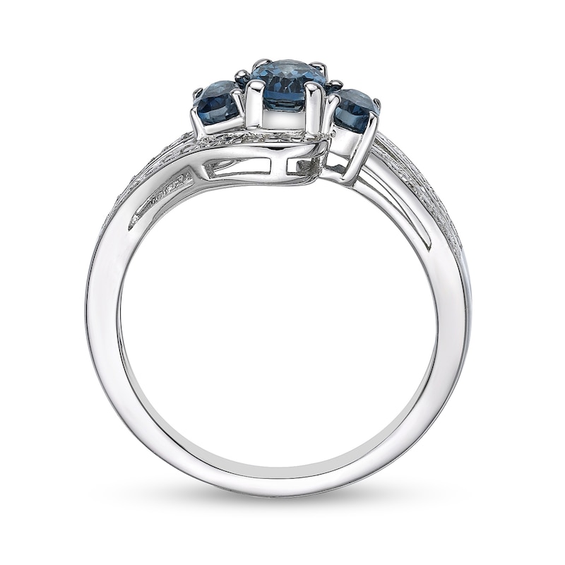 Oval London Blue Topaz and Diamond Accent Three Stone Bypass Open Shank ...