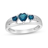 Thumbnail Image 1 of Heart-Shaped London Blue Topaz and Diamond Accent Three Hearts Open Shank Ring in Sterling Silver