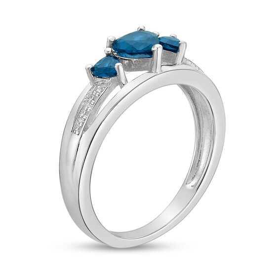 Heart-Shaped London Blue Topaz and Diamond Accent Three Hearts Open Shank Ring in Sterling Silver