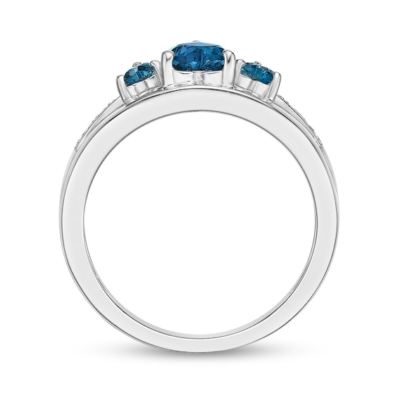 Heart-Shaped London Blue Topaz and Diamond Accent Three Hearts Open Shank Ring in Sterling Silver