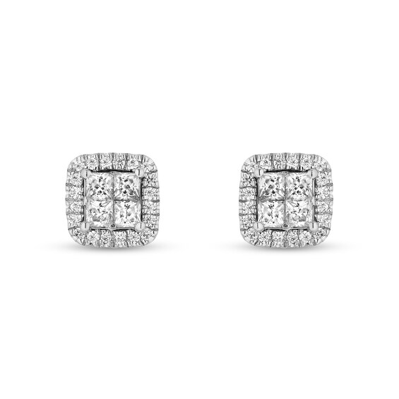 Enchanted Disney Cinderella 1/2 CT. T.w. Quad Princess-Cut Diamond Frame Stud Earrings in Sterling Silver
