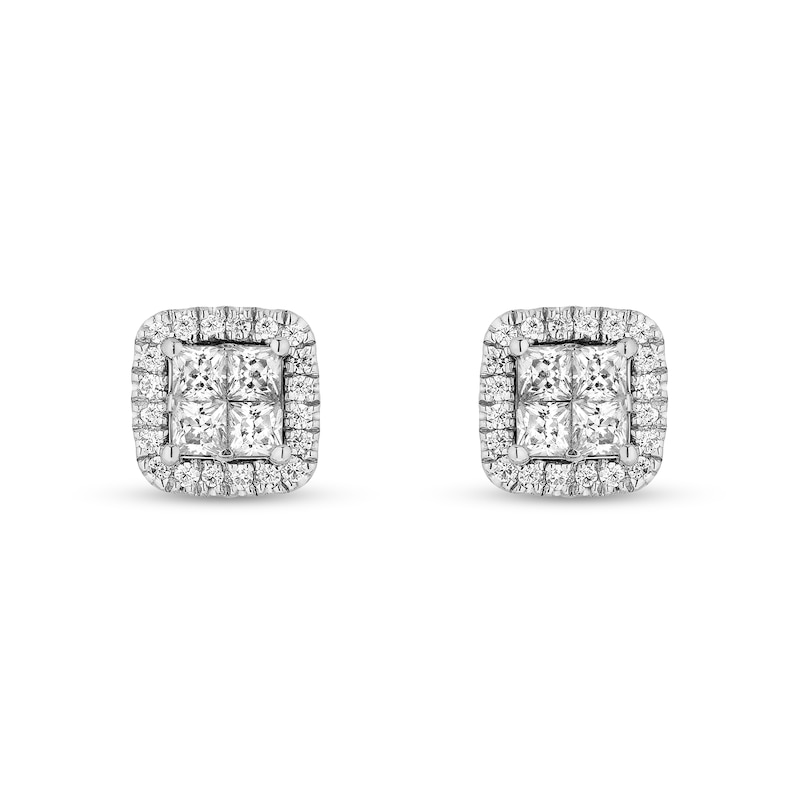 Main Image 2 of Enchanted Disney Cinderella 1/2 CT. T.W. Quad Princess-Cut Diamond Frame Stud Earrings in Sterling Silver