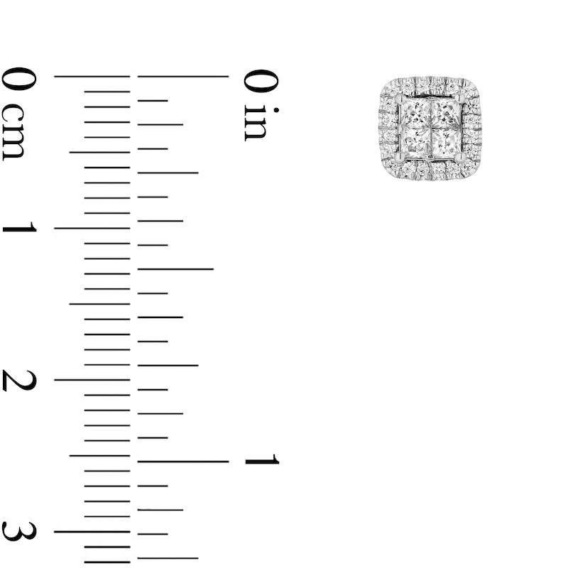 Main Image 3 of Enchanted Disney Cinderella 1/2 CT. T.W. Quad Princess-Cut Diamond Frame Stud Earrings in Sterling Silver