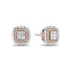 Thumbnail Image 1 of Enchanted Disney Belle 3/8 CT. T.W. Quad Princess-Cut Diamond Frame Stud Earrings in Sterling Silver and 10K Rose Gold