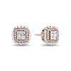 Thumbnail Image 0 of Enchanted Disney Belle 3/8 CT. T.W. Quad Princess-Cut Diamond Frame Stud Earrings in Sterling Silver and 10K Rose Gold