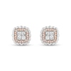 Enchanted Disney Belle 3/8 CT. T.W. Quad Princess-Cut Diamond Frame Stud Earrings in Sterling Silver and 10K Rose Gold