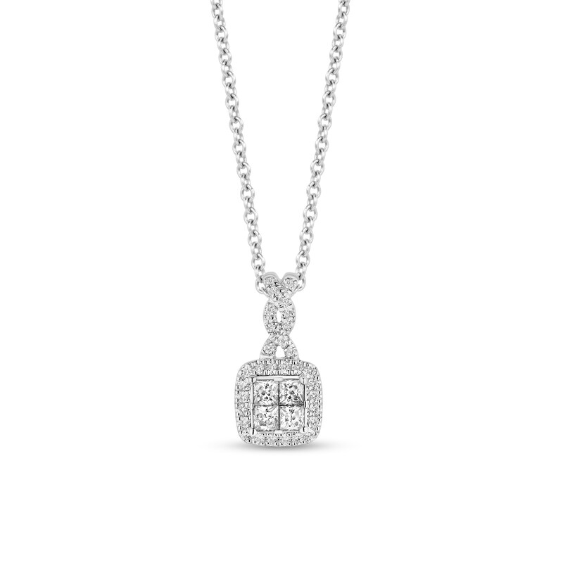 Main Image 1 of Enchanted Disney Cinderella 1/3 CT. T.W. Quad Princess-Cut Diamond Frame Twist Bail Pendant in Sterling Silver – 19"