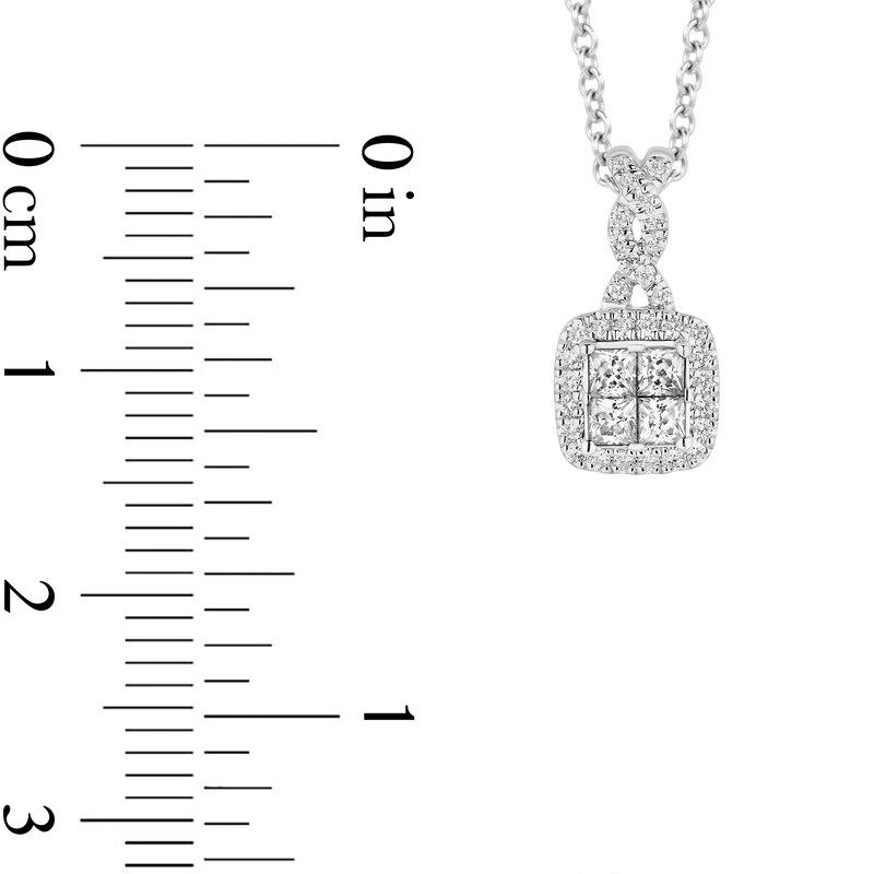 Main Image 3 of Enchanted Disney Cinderella 1/3 CT. T.W. Quad Princess-Cut Diamond Frame Twist Bail Pendant in Sterling Silver – 19"
