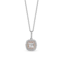 Enchanted Disney Belle 1/2 CT. T.W. Quad Princess-Cut Diamond Frame Pendant in Sterling Silver and 10K Rose Gold – 19&quot;
