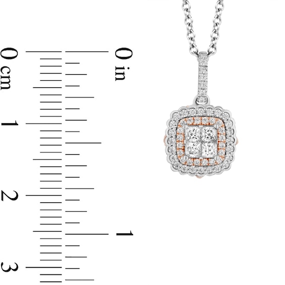 Enchanted Disney Belle 1/2 CT. T.w. Quad Princess-Cut Diamond Frame Pendant in Sterling Silver and 10K Rose Gold â 19"