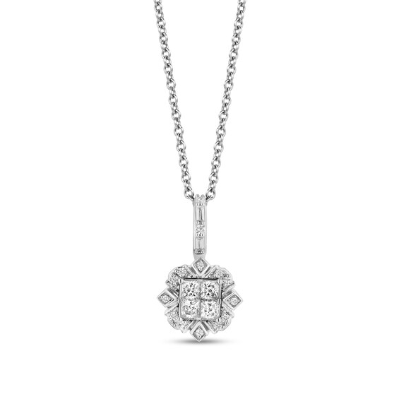 Enchanted Disney Elsa 3/8 CT. T.w. Quad Princess-Cut Diamond Frame Snowflake Pendant in Sterling Silver â 19"