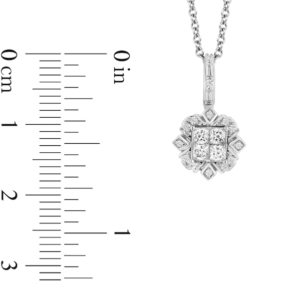 Enchanted Disney Elsa 3/8 CT. T.w. Quad Princess-Cut Diamond Frame Snowflake Pendant in Sterling Silver â 19"