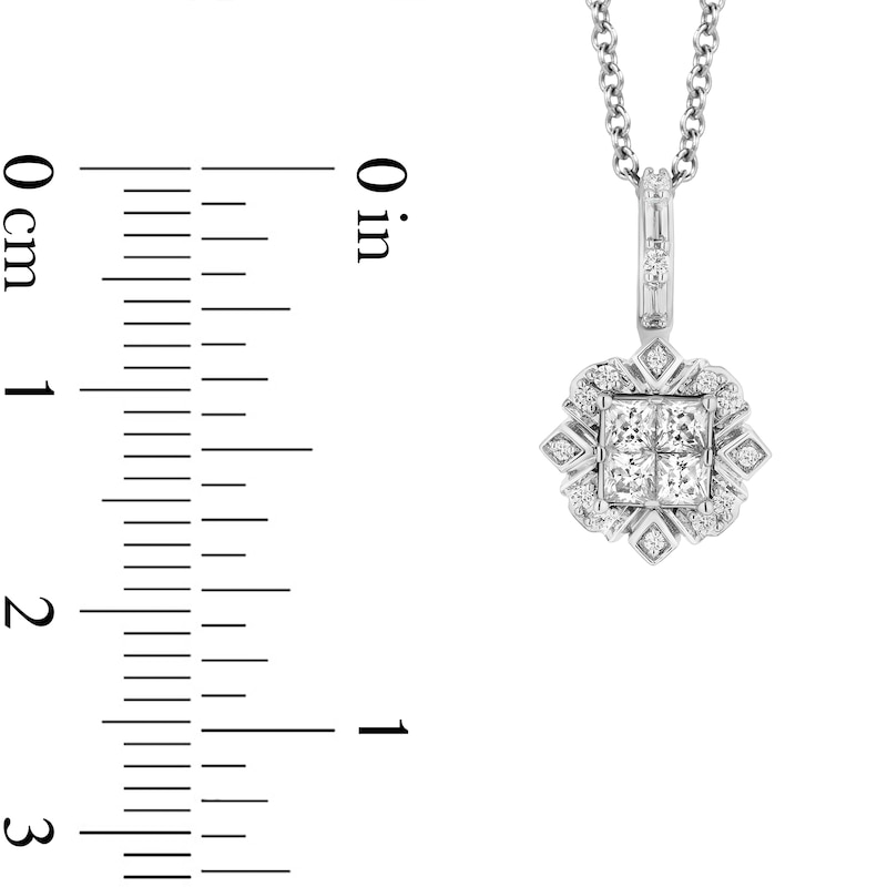 Main Image 3 of Enchanted Disney Elsa 3/8 CT. T.W. Quad Princess-Cut Diamond Frame Snowflake Pendant in Sterling Silver – 19"