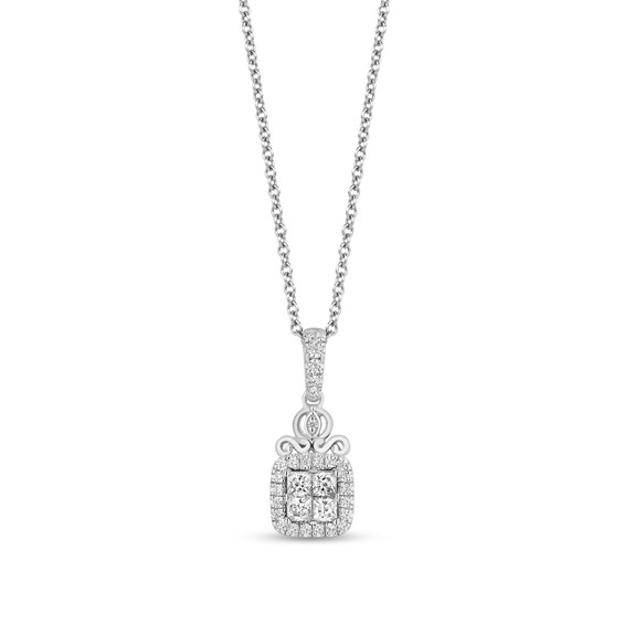 Enchanted Disney Cinderella 1/3 CT. T.w. Quad Princess-Cut Diamond Frame Pendant in Sterling Silver â 19"